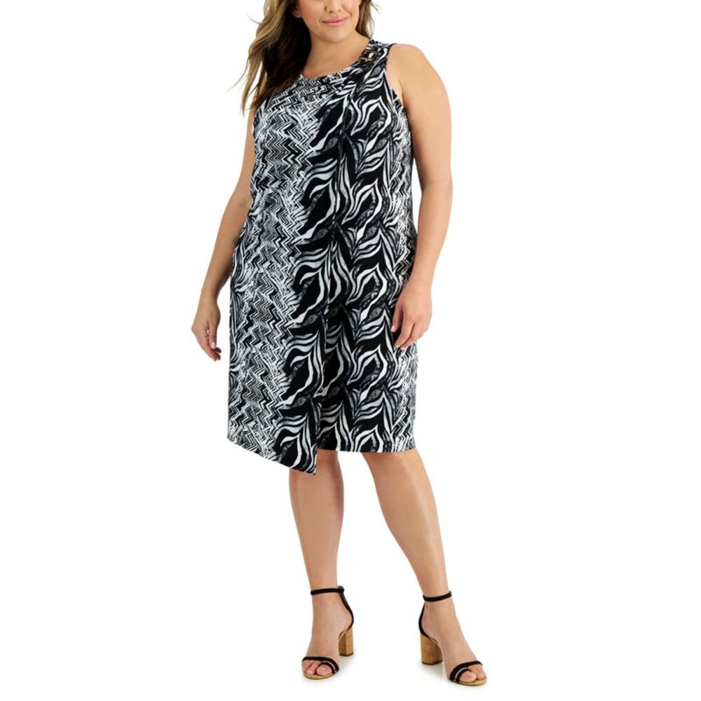JM Collection Plus Size Abstract Animal Sleeveless Dress